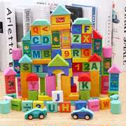 儿童桶装木制积木，100粒数字字母动物宝宝，益智玩具1-2-3-6周岁实木