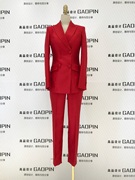 红色西装套装女中国红气质修身播音艺考宴会主持西装九分裤两件套