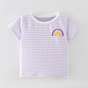 女童紫色短袖t恤宝宝彩虹条纹，半袖纯棉体恤衫小儿童夏装圆领上衣8