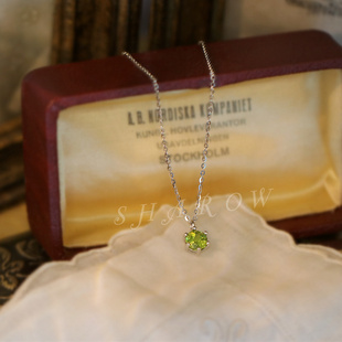 SHAROW「小幸运」镶橄榄石的925纯银锁骨链女简约百搭一颗钻项链