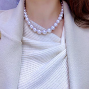 14mm珍珠项链天然淡水爱迪生大白珠近正圆11一节日女士首饰