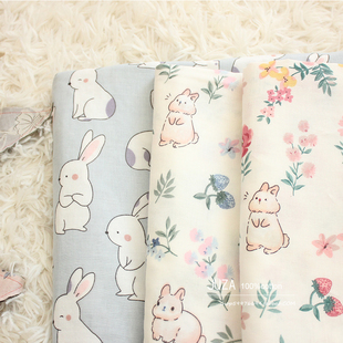 兔子婴儿级纯棉双层纱，布料宝宝全棉裸睡床品被套，床单枕套手工面料