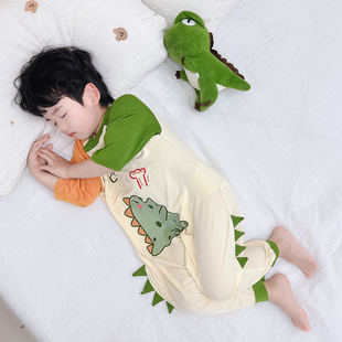 儿童连体睡衣夏季薄款恐龙男宝睡袋莫代尔防着凉防踢男童空调服