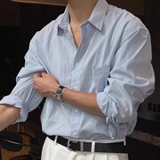 美式棉麻衬衫男薄款透气宽松长袖防晒衣翻领休闲工装衬衣亚麻透气