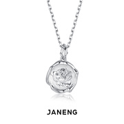 janeng追岸925纯银，玫瑰花造型吊坠原创设计中性，简约情侣项链
