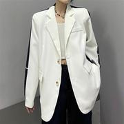 大码女装200斤胖mm秋季韩版设计感黑白拼接撞色洋气百搭西装外套