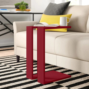 现代红色实木沙发边几c形创意小茶几复古床，边桌简约角几小电脑桌
