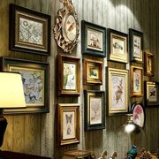 轻奢美式实木照片墙装饰客厅，相框免打孔竖欧式复古楼梯挂墙组合画