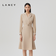 lancy朗姿春季长袖真丝，羊毛西装连衣裙女高级感气质通勤裙子