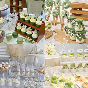 森系户外甜品台小清新绿白木质(白木质，)蛋糕装饰结婚订婚小花love小插件