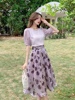 时尚半身裙套装女2023年夏季圆领气质名媛紫色裙子搭配上衣两件套