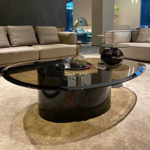 意式极简钢化玻璃异形茶几现代简约家用椭圆形客厅高级感茶桌子