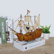 圣玛利亚号哥伦布发现美洲新大陆，实木质帆船模型地中海风格收藏品