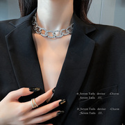 银色风~夸张气质满钻粗链条项链女韩国ins冷淡风时尚高级感锁骨链