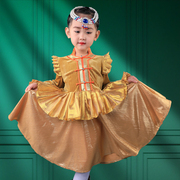 儿童女内蒙古族n长袍，服饰高端定制民族古风s舞蹈演出拍摄连衣