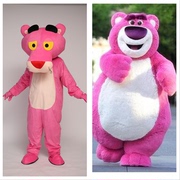 草莓熊行走(熊行走)卡通，人偶服装可爱cos道具粉红，豹头套玩偶衣服粉红小熊