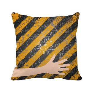 标志黄黑条纹警示标语，手方形抱枕靠枕，沙发靠垫双面含芯礼物