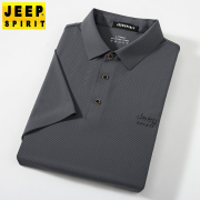 jeep吉普男式短袖polo衫大码简约t恤胖子，宽松薄款深灰色休闲t恤衫