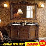 美式浴室柜橡木欧式洗漱台落地卫浴柜，仿古卫生间实木洗手盆柜组合