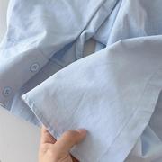韩系早春防晒纯棉衬衫女夏季2024小个子蓝色衬衣内搭叠穿上衣