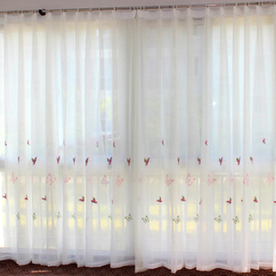 阳台绣花窗纱白色，半遮光纱帘落地窗窗帘，成品客厅卧室田园定制