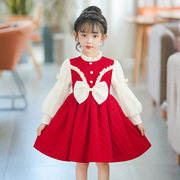 童装女童连衣裙秋装2023时髦洋气公主裙，儿童长袖春秋红色裙子