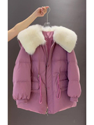 大毛领中长款羽绒棉服女2023冬装设计感洋气大码加厚棉衣外套