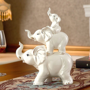 吉祥三宝招财大象摆件，客厅酒柜装饰品书房，创意现代家居陶瓷工艺品