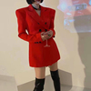AKSAYA高级感时尚洋气收腰修身双排扣大红色小西装外套女秋季