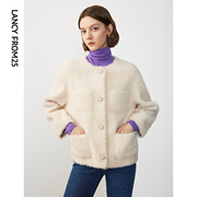朗姿纯羊毛法式气质圆领高级感显瘦仿皮草外套上衣女2023冬季