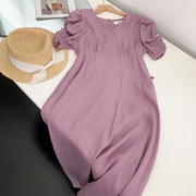 2023年春夏紫色连衣裙短袖，v领修身雪纺，长裙时尚休闲洋气d$3