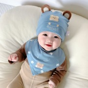日本进口婴儿帽子春秋1-12个月男女宝宝套头帽棉布可爱萌百天胎帽