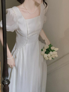法式艺术生风格御姐时尚，别致绝美高级感气质，名媛白色连衣裙仙女夏