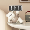 奶油风熊时钟摆件闹钟客厅卧室装饰品桌面摆放钟表台式创意电子钟