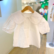 韩国童装2021夏季女童纯棉，泡泡短袖衬衫，儿童甜美翻领衬衣t643
