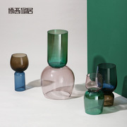 博西家居彩色高脚水培玻璃花瓶，摆件简约现代家居，装饰品花器果盘