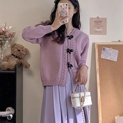 粉色蝴蝶结v领针织开衫，2023温柔韩系小个子设计感小众外套女