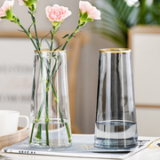 北欧创意轻奢玻璃花瓶透明描金客厅水养鲜花插花干花网红花瓶摆件
