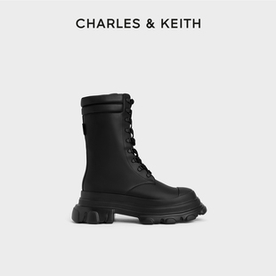 CHARLES＆KEITH秋冬女靴CK1-90580161女士厚底系带中筒马丁靴女鞋