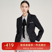 雪歌2023秋修身一粒扣黑色小西装时尚短外套女XI307019A490