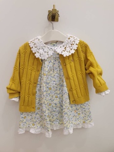 韩国童装 24春夏女童宝可爱甜美提花黄色针织毛衣 开衫外套