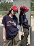 KFCAG 国潮图案印花重磅美式短袖t恤男女夏季情侣装高街上衣体恤