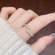 小众设计贝壳锆石双层戒指，女时尚个性，食指戒潮轻奢设计高级感指环