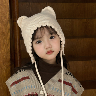 儿童帽子宝宝护耳针织套头帽，秋冬季加厚保暖毛线帽男女童户外可爱