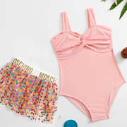 2022儿童泳衣女孩中小童连体两穿公主粉色气质短裙夏季游泳衣