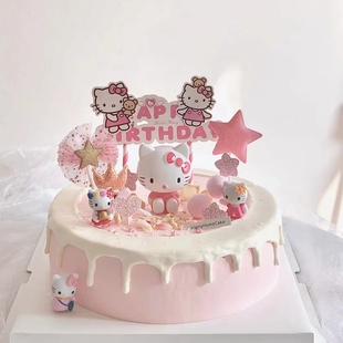 蛋糕装饰摆件kt猫hellokitty女孩女宝宝周岁生日，凯蒂猫美乐蒂公仔