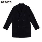 DEPOT3男装大衣原创设计品牌进口羊毛双面呢轻量双排扣西装大衣