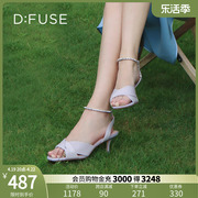 dfuse夏季方头钻石链条，细高跟凉鞋女鞋仙女鞋