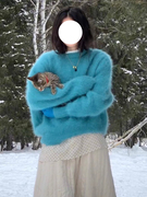 浅蓝色马海毛套头毛衣女秋冬水貂绒毛茸茸加厚羊毛外穿针织衫冬季