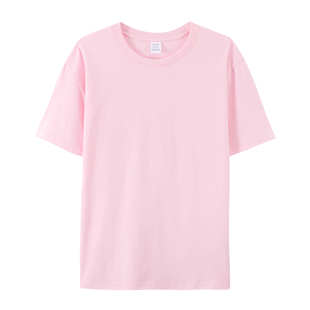 淡粉色纯棉纯色圆领短袖T恤男女全棉浅粉打底衫内搭宽松半袖体恤